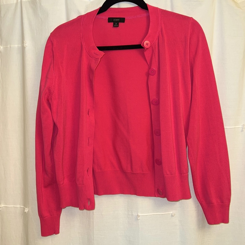 J. Crew Cardigan Sweater in Pink Cotton Crepe, size M